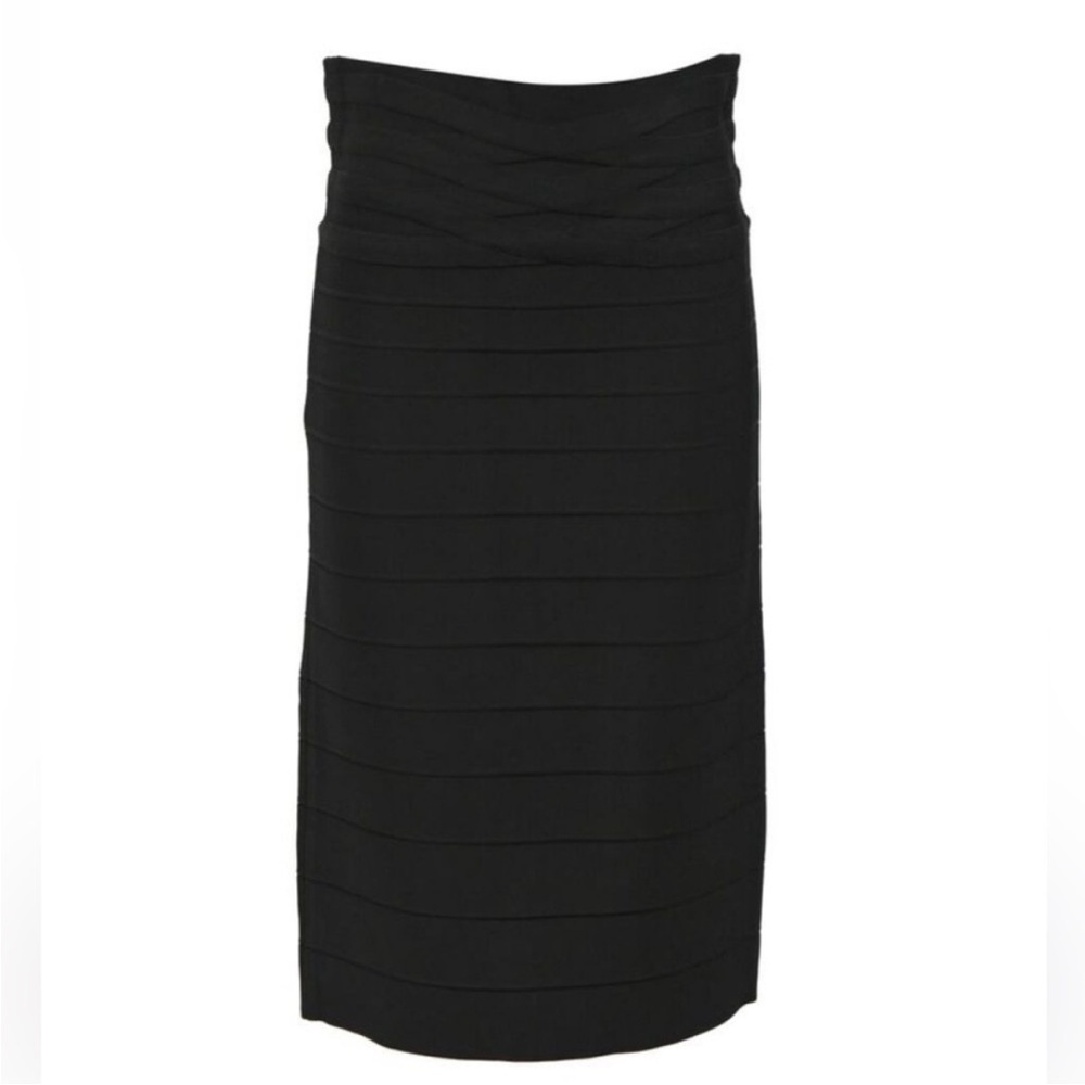Herve Leger High Waist Black Criss Cross Pencil Skirt Bandage